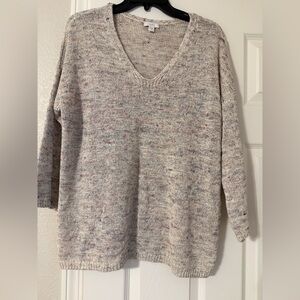 J. Jill Cream Speckled V-Neck Sweater